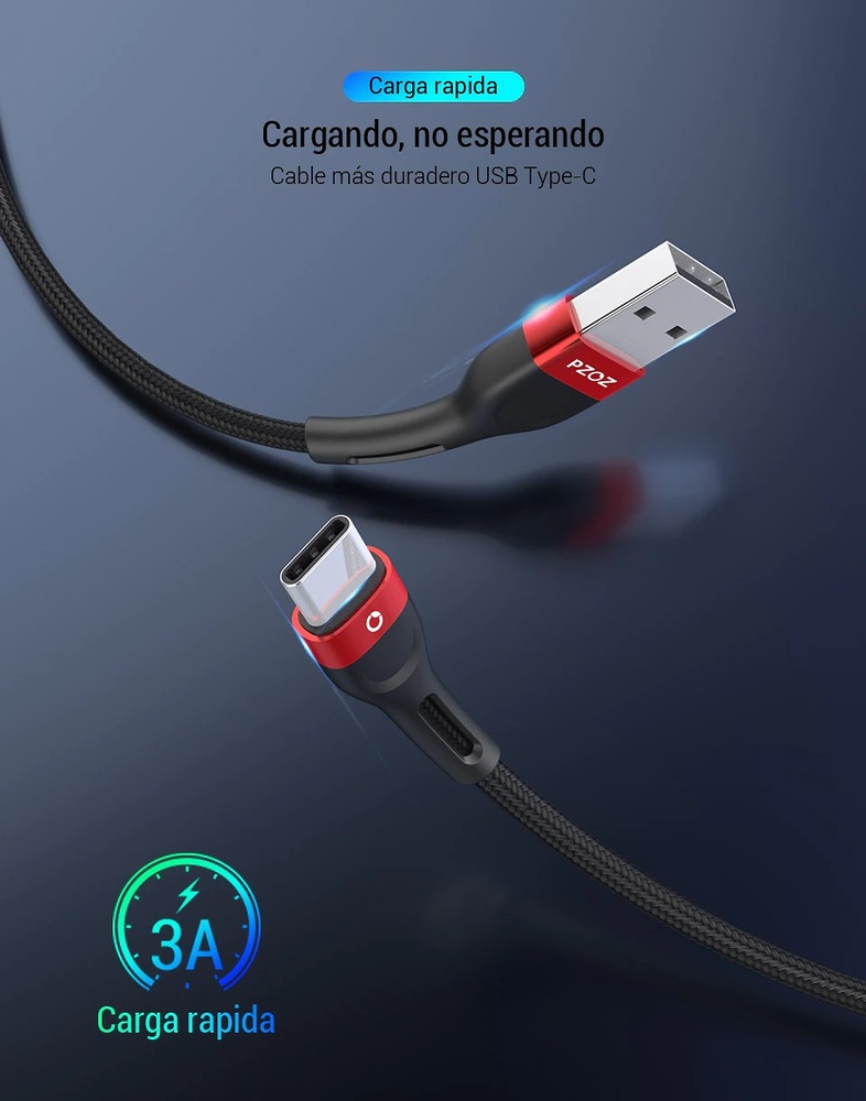 Cable USB tipo cargador de cable de datos de carga rápida tipo C 