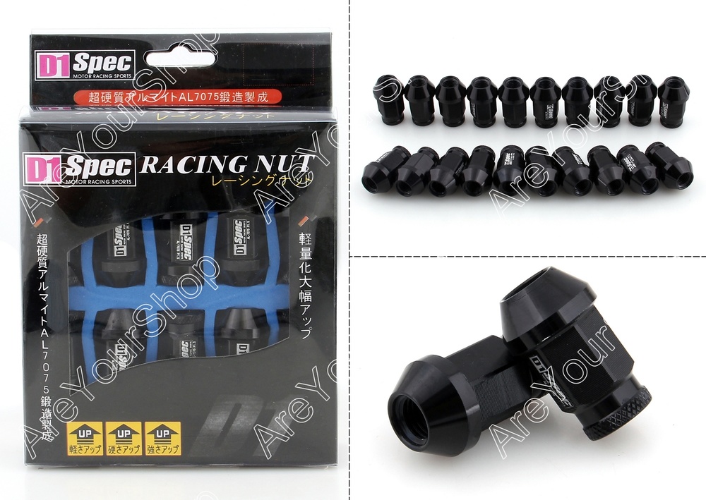 KIT 20 TUERCAS ALUMINIO RACING 12X125 NEGRO 